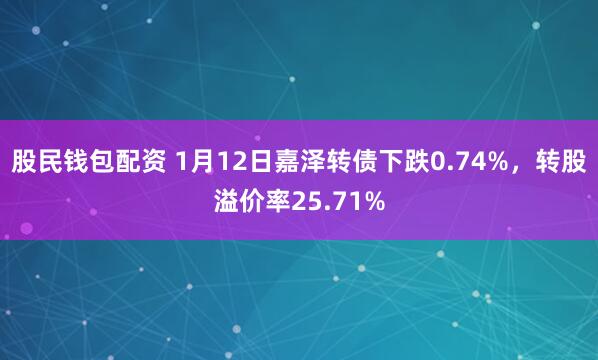 股民钱包配资 1月12日嘉泽转债下跌0.74%，转股溢价率25.71%